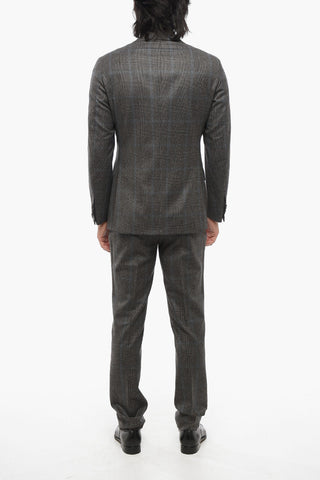 Prince Of Wales Motif Wool Single Breasted Blazer With Flap Pockets