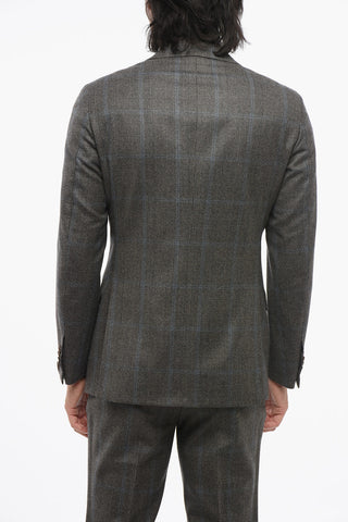 Prince Of Wales Motif Wool Single Breasted Blazer With Flap Pockets