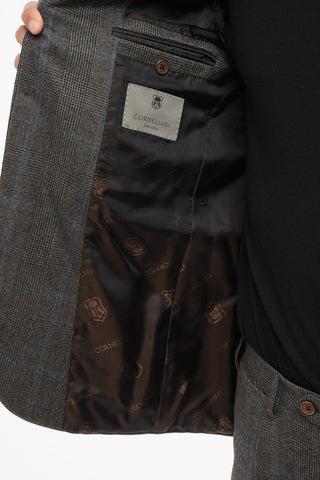 Prince Of Wales Motif Wool Single Breasted Blazer With Flap Pockets