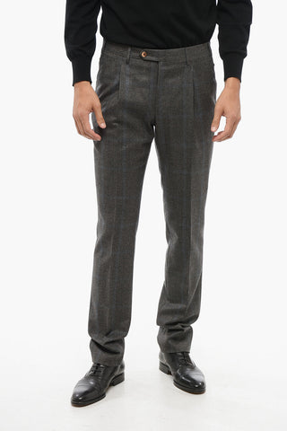 Prince Of Wales Motif Wool Single Breasted Blazer With Flap Pockets