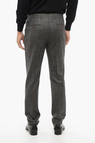 Prince Of Wales Motif Wool Single Breasted Blazer With Flap Pockets