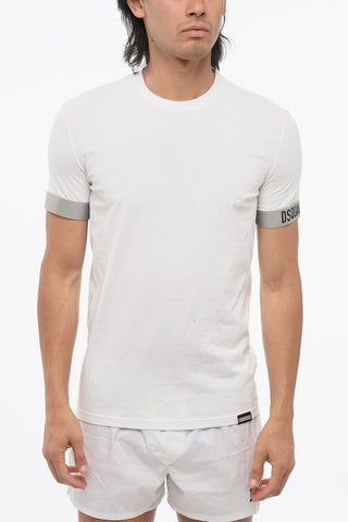 T-Shirt Girocollo in Cotone Stretch con Dettagli Logati