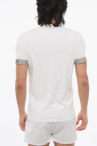 T-Shirt Girocollo in Cotone Stretch con Dettagli Logati