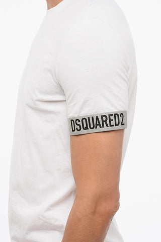 T-Shirt Girocollo in Cotone Stretch con Dettagli Logati