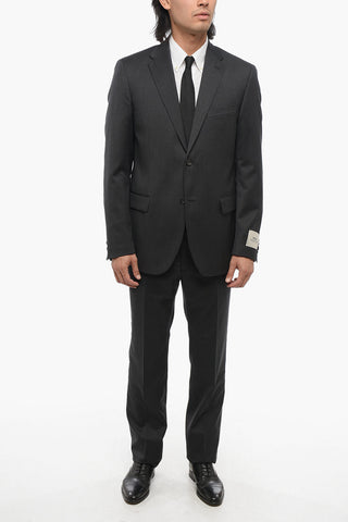CC COLLECTION Two-Button Virgin Wool Suit with Double Vents, Classic Lapel and Belt Loops
