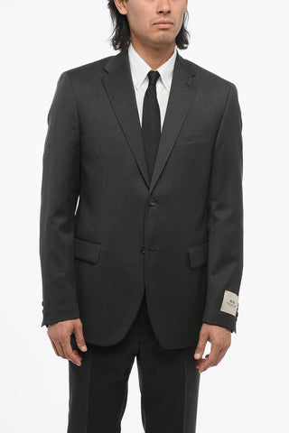 CC COLLECTION Two-Button Virgin Wool Suit with Double Vents, Classic Lapel and Belt Loops