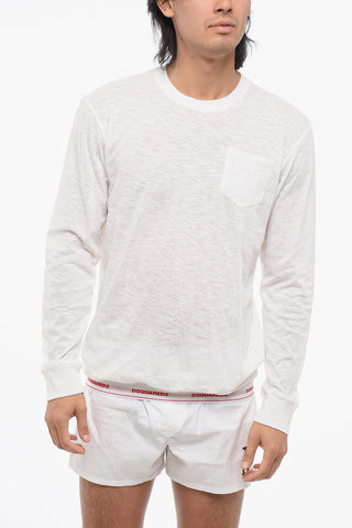 Stretch Cotton Long-sleeved T-Shirt with Contrasting Elastic Bands