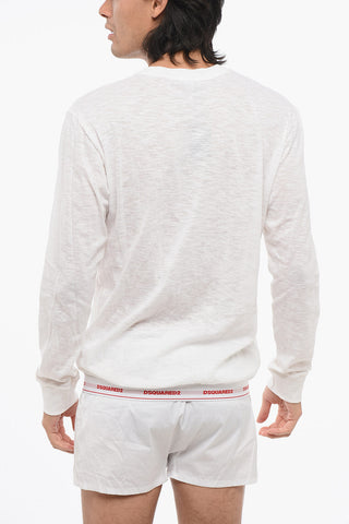 Stretch Cotton Long-sleeved T-Shirt with Contrasting Elastic Bands