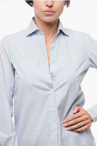 Hairline Patterned Popeline Shirt with Standard Collar