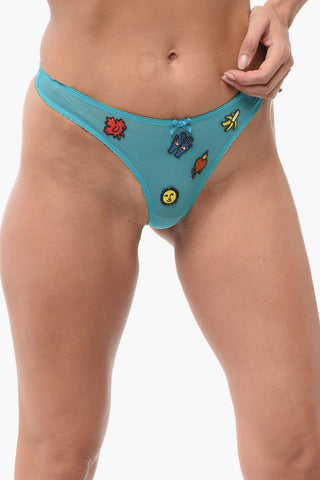 Mesh Tanga Briefs with Appliqué Details