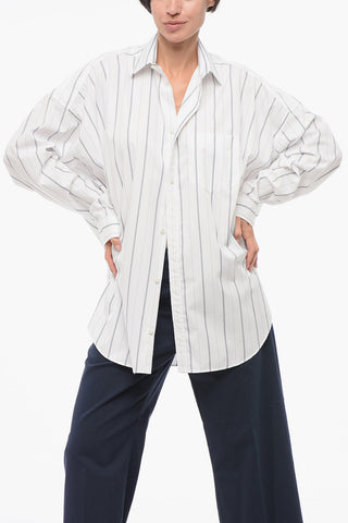 Hairline Patterned Oversized Shirt with Printed Logo