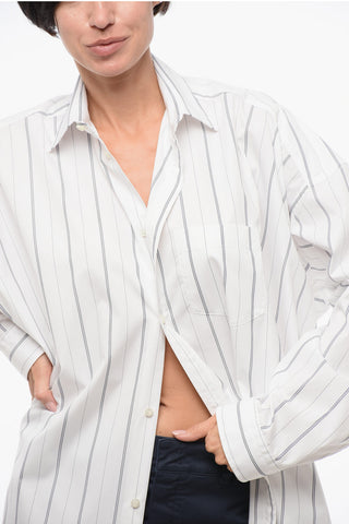 Hairline Patterned Oversized Shirt with Printed Logo