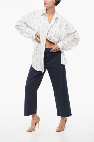 Hairline Patterned Oversized Shirt with Printed Logo