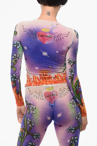 Top Sheer con Fantasia Astratta