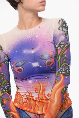 Top Sheer con Fantasia Astratta