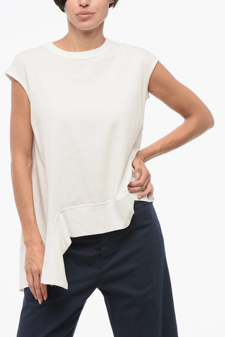 Crew-Neck Cotton T-Shirt with Asymmetric Design
