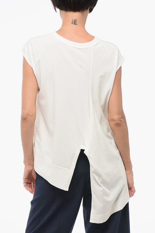 Crew-Neck Cotton T-Shirt with Asymmetric Design