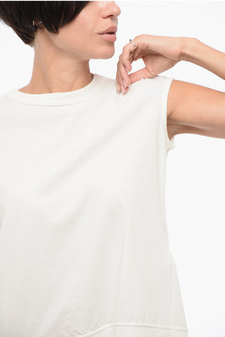 Crew-Neck Cotton T-Shirt with Asymmetric Design