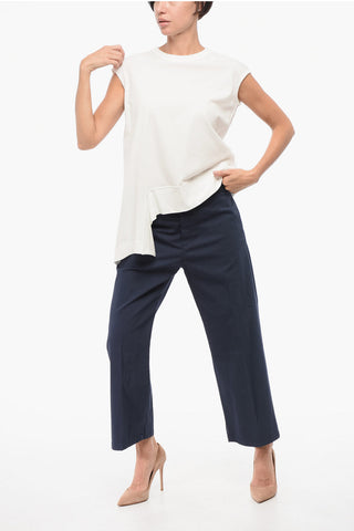 Crew-Neck Cotton T-Shirt with Asymmetric Design