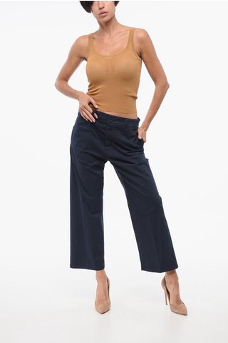 Cropped Cotton-Stretch Trousers with Belt Loops