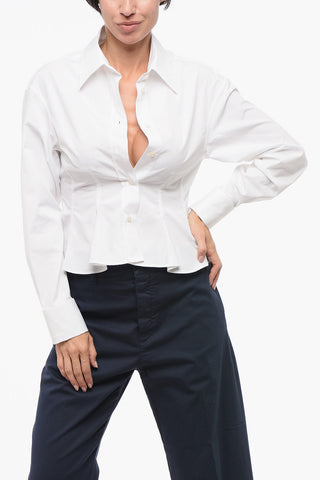 Spread Collar Cotton Peplum Shirt