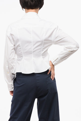Spread Collar Cotton Peplum Shirt
