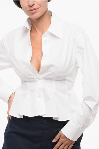 Spread Collar Cotton Peplum Shirt