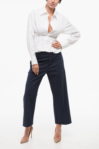 Spread Collar Cotton Peplum Shirt