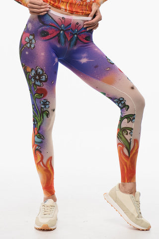 Leggings Sheer con Fantasia Astratta