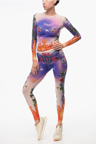 Leggings Sheer con Fantasia Astratta