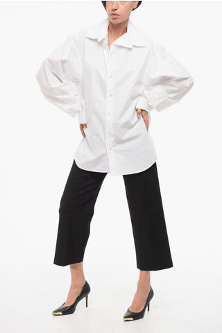 Popeline Cotton Shirt with Unbuttoned Collar