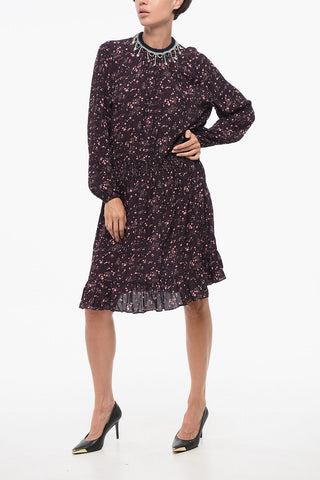 Pleated Dress with Strass Collar