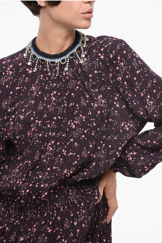 Pleated Dress with Strass Collar