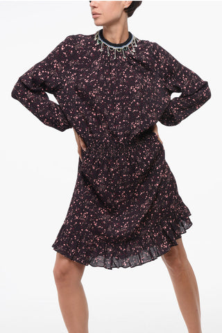 Pleated Dress with Strass Collar