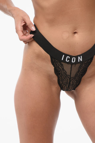Lace Thong with Logoed Band