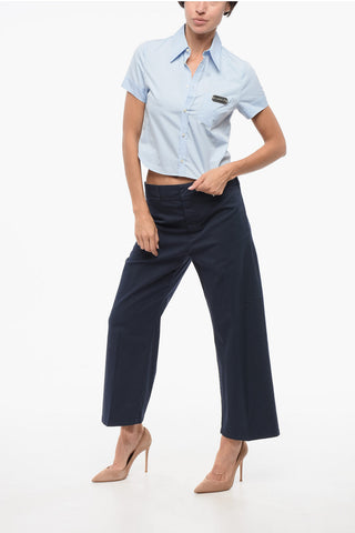 Camicia Crop con Collo Button Down