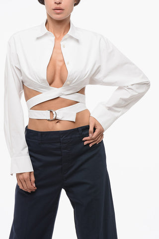 Camicia Crop in Cotone con Dettaglio Lace-up