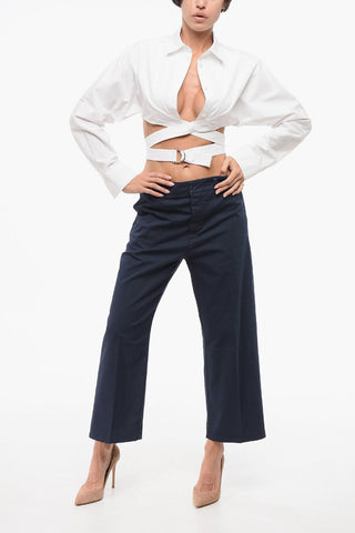 Camicia Crop in Cotone con Dettaglio Lace-up