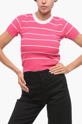Maglia Girocollo a Costine Crop Bicolore