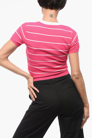 Maglia Girocollo a Costine Crop Bicolore