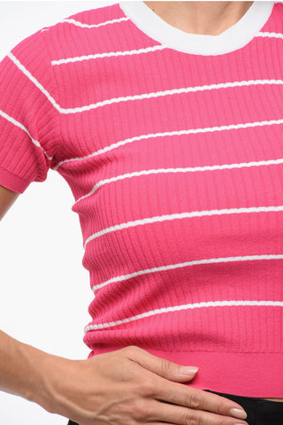 Maglia Girocollo a Costine Crop Bicolore