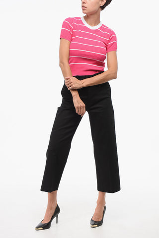 Maglia Girocollo a Costine Crop Bicolore