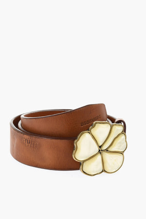 Leather Belt ALOHA SPIRIT with Flower-Shaped Buckle 30mm