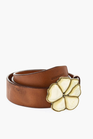 Leather Belt ALOHA SPIRIT with Flower-Shaped Buckle 30mm