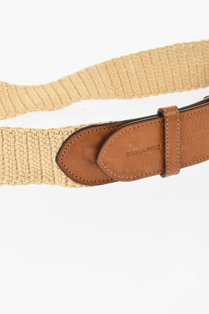 Zweifarbiger Gürtel aus Leder und Raffia mit Logoschließe 40mm