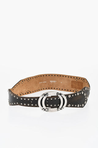 Oversized Leather Belt with Studs 70mm