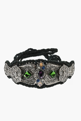 Wide DREAMCATCHER Suede and Metal Belt Embellished with Crystals 10cm