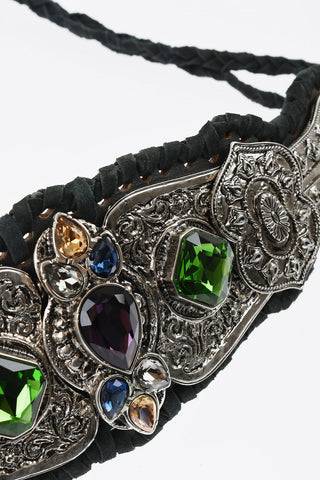 Wide DREAMCATCHER Suede and Metal Belt Embellished with Crystals 10cm