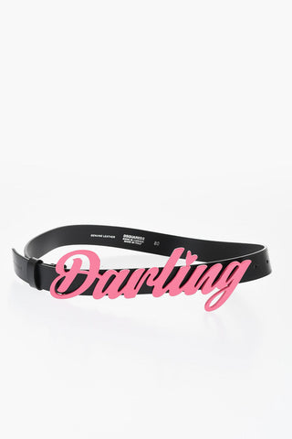 Leather DARLING Belt with Enamelled Lettering Buckle 30mm
