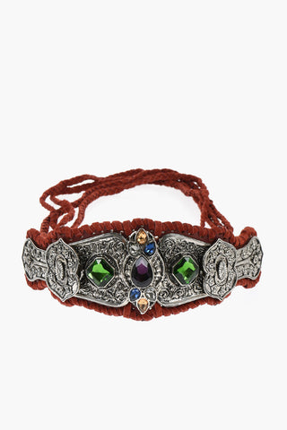 Suede and Metal Wide Belt DREAMCATCHER Embellished with Crystals 10cm